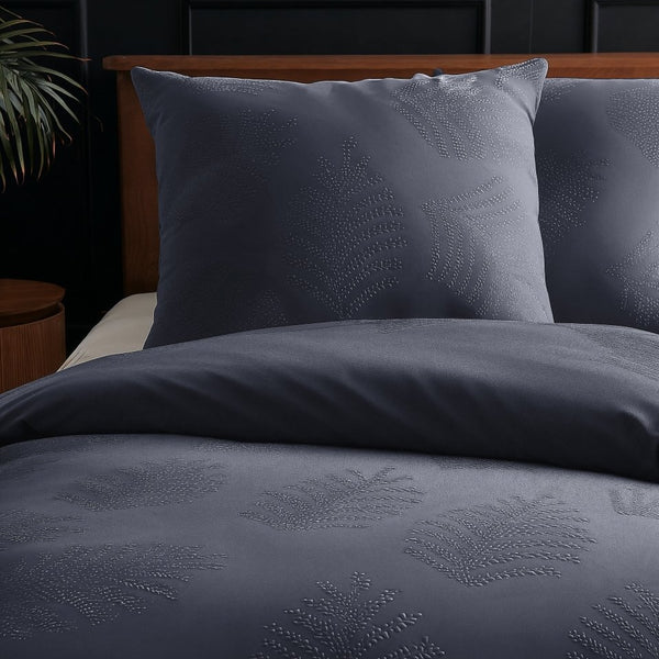 Micropercale Duvet Cover Set Leaves 3D | Anthracite | Double - 200cm (W) x 200/220cm (L) - The Bedding & Blankets Store