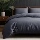 Micropercale Duvet Cover Set Leaves 3D | Anthracite | Double - 200cm (W) x 200/220cm (L) - The Bedding & Blankets Store