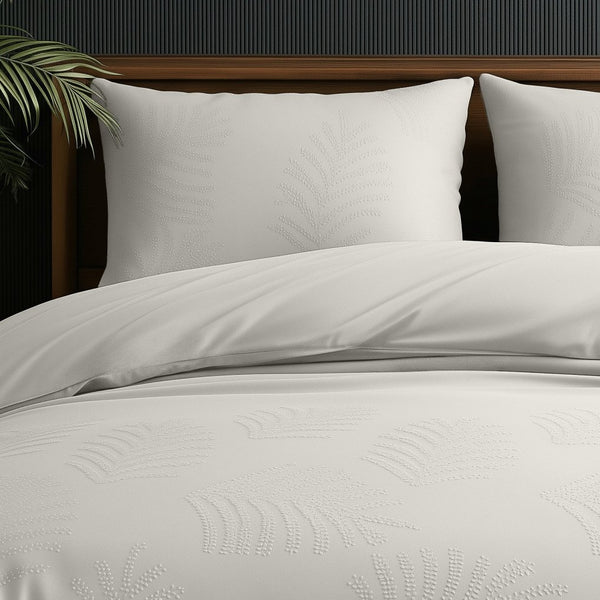 Micropercale Duvet Cover Set Leaves 3D | Cream | Double - 200cm (W) x 200/220cm (L) - The Bedding & Blankets Store