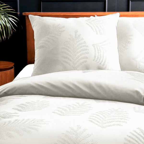 Micropercale Duvet Cover Set Leaves 3D | Cream | Double - 200cm (W) x 200/220cm (L) - The Bedding & Blankets Store