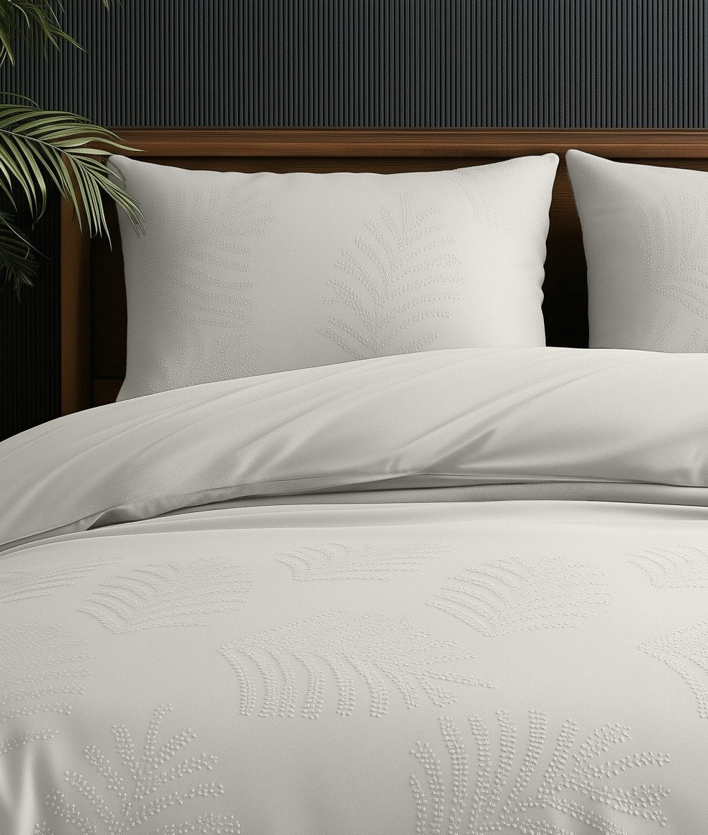 Micropercale Duvet Cover Set Leaves 3D | Cream | Double - 200cm (W) x 200/220cm (L) - The Bedding & Blankets Store