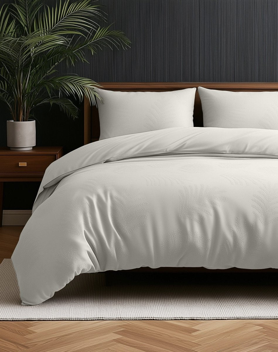 Micropercale Duvet Cover Set Leaves 3D | Cream | Double - 200cm (W) x 200/220cm (L) - The Bedding & Blankets Store