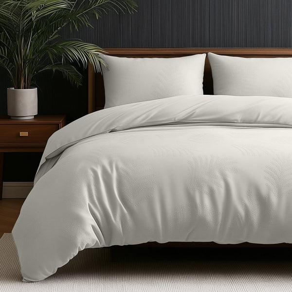 Micropercale Duvet Cover Set Leaves 3D | Cream | Double - 200cm (W) x 200/220cm (L) - The Bedding & Blankets Store