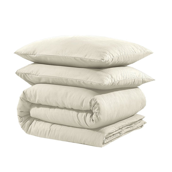 Micropercale Duvet Cover Set Leaves 3D | Cream | Double - 200cm (W) x 200/220cm (L) - The Bedding & Blankets Store
