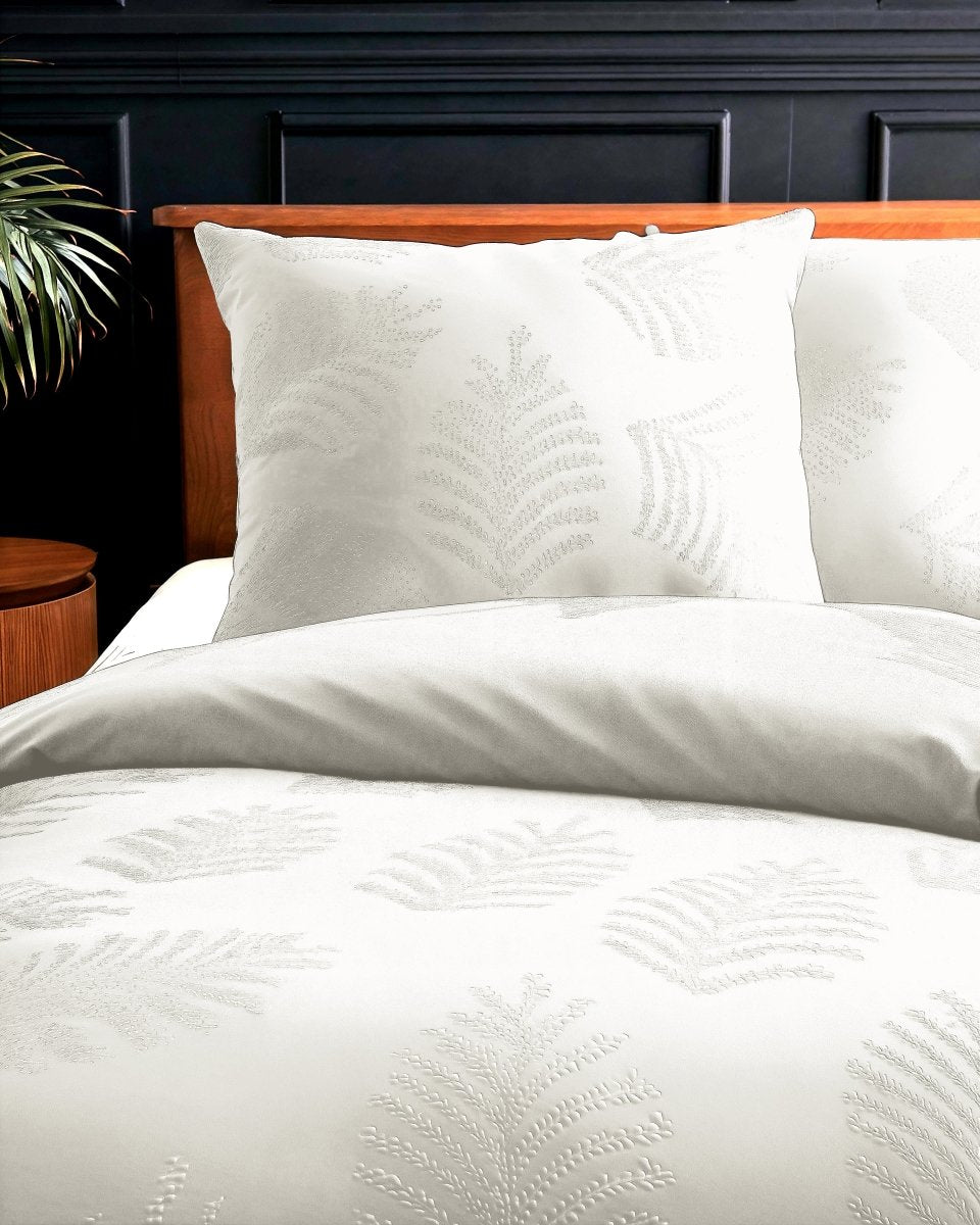 Micropercale Duvet Cover Set Leaves 3D | Cream | Double - 200cm (W) x 200/220cm (L) - The Bedding & Blankets Store