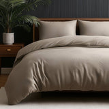 Micropercale Duvet Cover Set Leaves 3D | Taupe/Grey | Double - 200cm (W) x 200/220cm (L) - The Bedding & Blankets Store