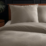 Micropercale Duvet Cover Set Leaves 3D | Taupe/Grey | Double - 200cm (W) x 200/220cm (L) - The Bedding & Blankets Store