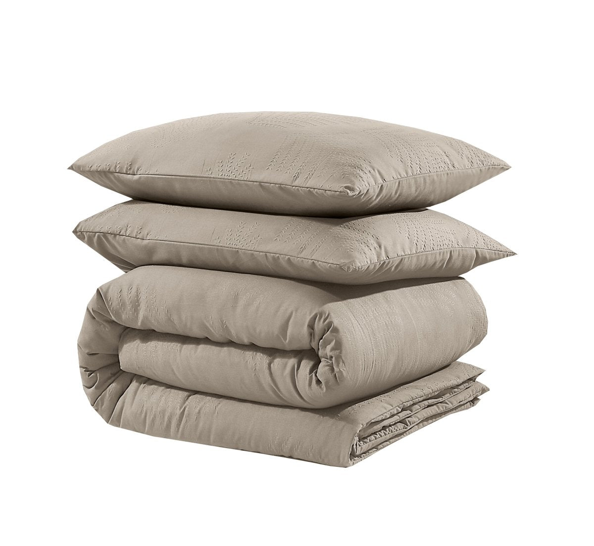 Micropercale Duvet Cover Set Leaves 3D | Taupe/Grey | Double - 200cm (W) x 200/220cm (L) - The Bedding & Blankets Store