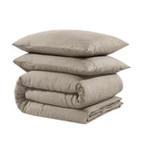 Micropercale Duvet Cover Set Leaves 3D | Taupe/Grey | Double - 200cm (W) x 200/220cm (L) - The Bedding & Blankets Store