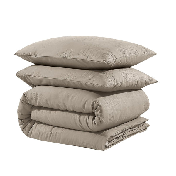 Micropercale Duvet Cover Set Leaves 3D | Taupe/Grey | Double - 200cm (W) x 200/220cm (L) - The Bedding & Blankets Store