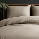 Micropercale Duvet Cover Set Leaves 3D | Taupe/Grey | Double - 200cm (W) x 200/220cm (L) - The Bedding & Blankets Store