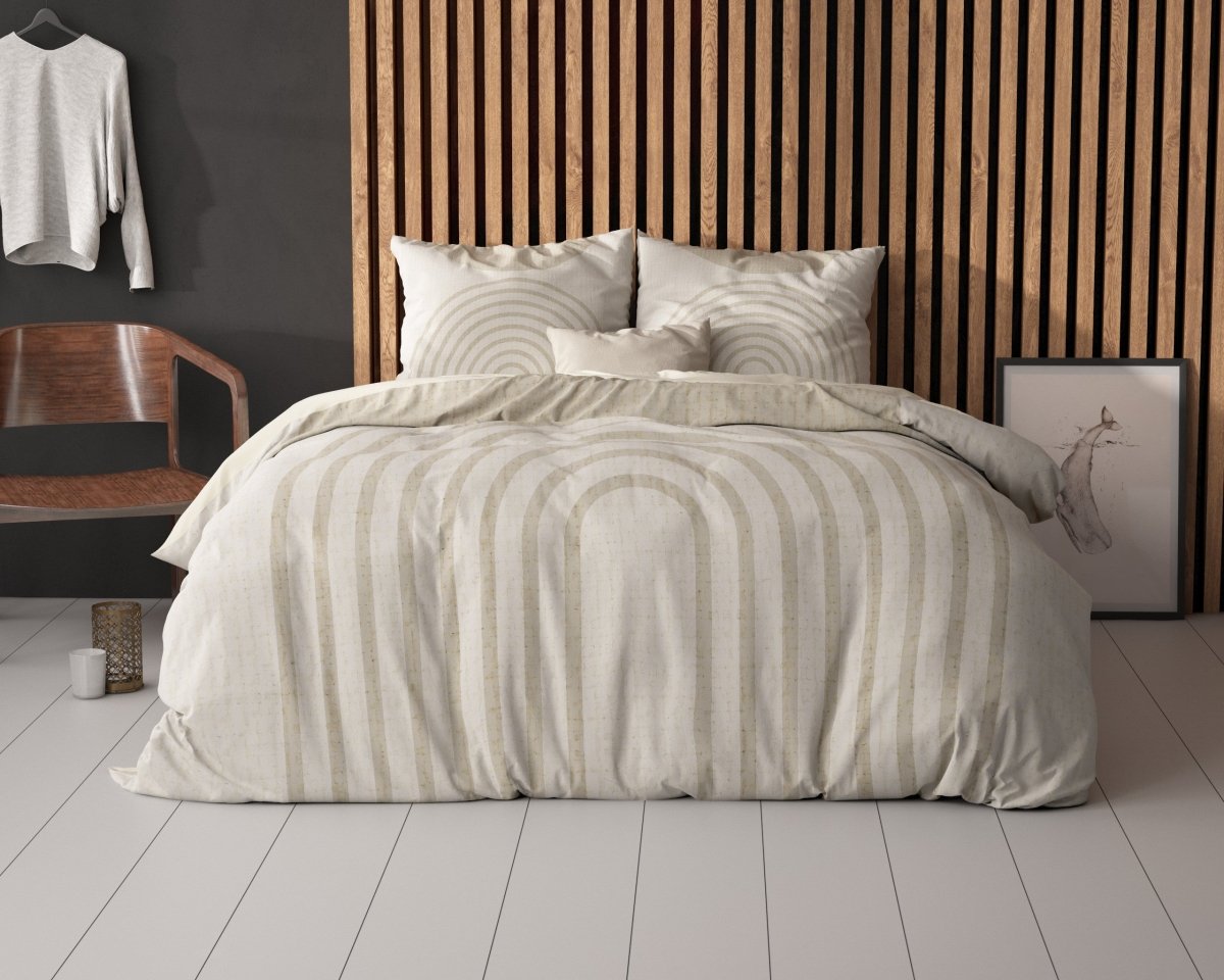 Micropercale Duvet Cover Set Lobna | Beige | King Long - 240cm (W) x 220cm (L) - The Bedding & Blankets Store