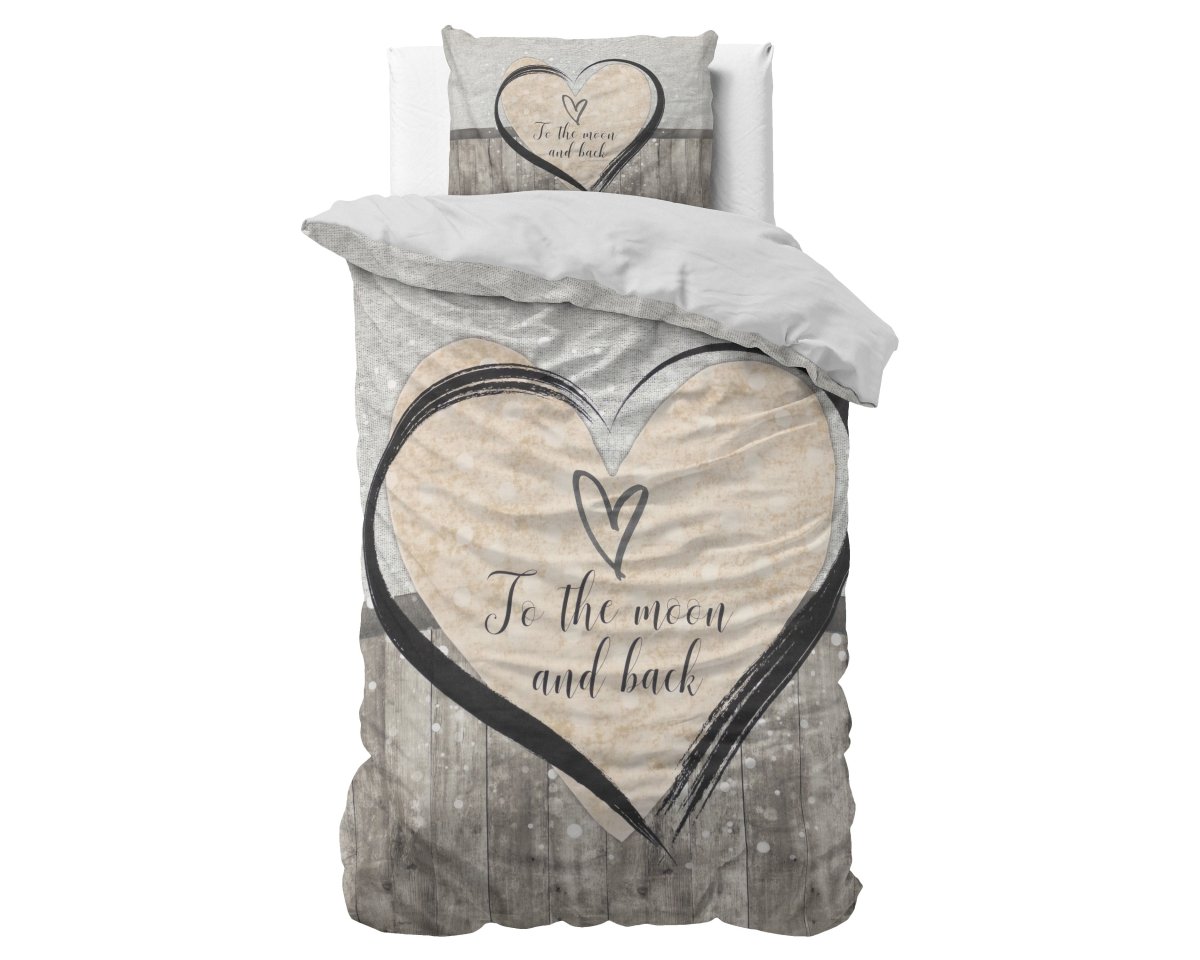 Micropercale Duvet Cover Set Love To The Moon And Back 2 | Grey | Double - 200cm (W) x 200/220cm (L) - The Bedding & Blankets Store