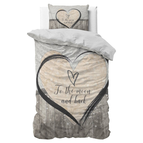 Micropercale Duvet Cover Set Love To The Moon And Back 2 | Grey | Double - 200cm (W) x 200/220cm (L) - The Bedding & Blankets Store