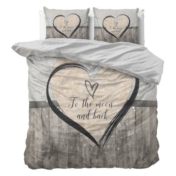 Micropercale Duvet Cover Set Love To The Moon And Back 2 | Grey | Double - 200cm (W) x 200/220cm (L) - The Bedding & Blankets Store