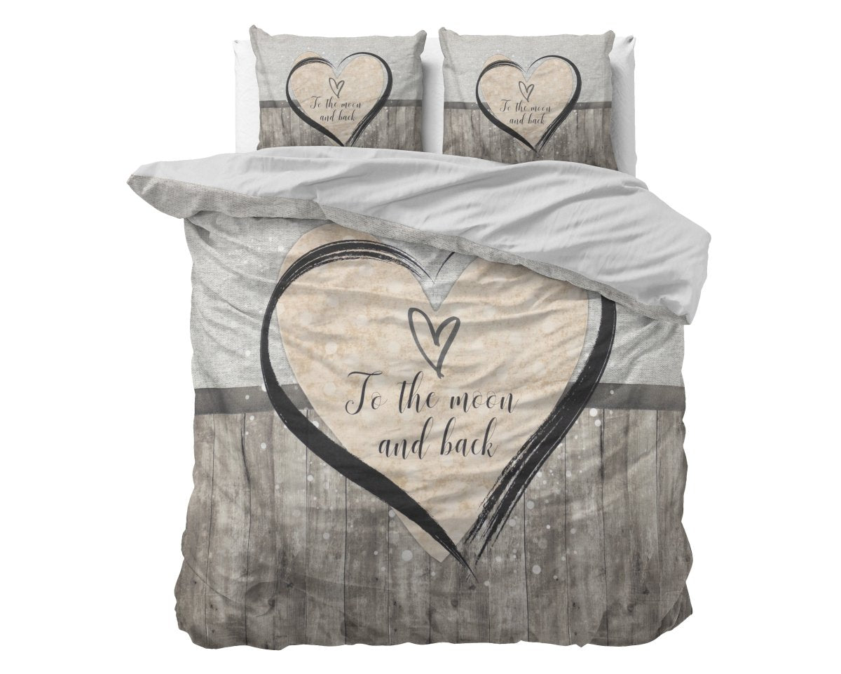 Micropercale Duvet Cover Set Love To The Moon And Back 2 | Grey | Double - 200cm (W) x 200/220cm (L) - The Bedding & Blankets Store