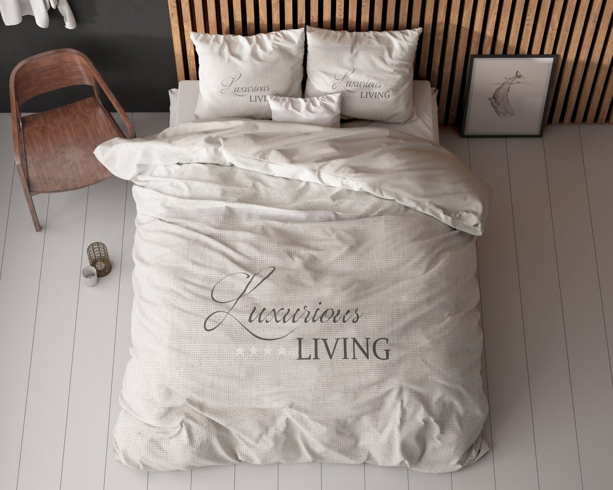 Micropercale Duvet Cover Set Luxurious Living | Sand | Double - 200cm (W) x 200/220cm (L) - The Bedding & Blankets Store