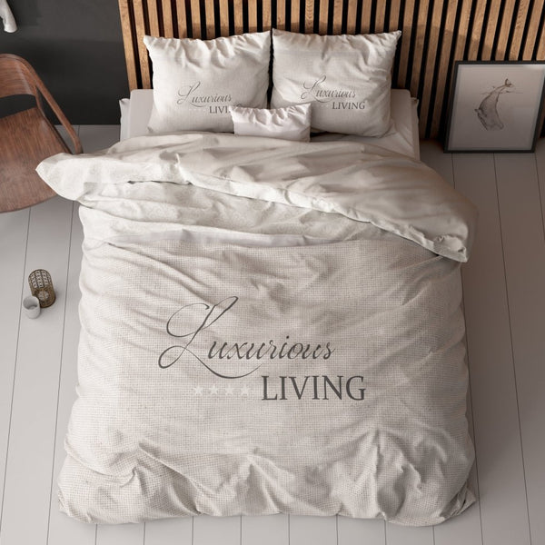 Micropercale Duvet Cover Set Luxurious Living | Sand | Double - 200cm (W) x 200/220cm (L) - The Bedding & Blankets Store