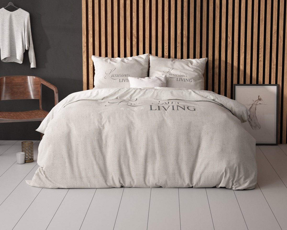 Micropercale Duvet Cover Set Luxurious Living | Sand | Double - 200cm (W) x 200/220cm (L) - The Bedding & Blankets Store