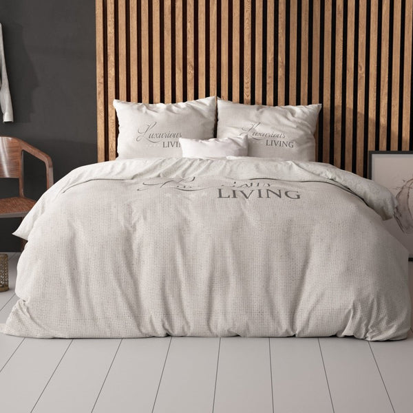 Micropercale Duvet Cover Set Luxurious Living | Sand | Double - 200cm (W) x 200/220cm (L) - The Bedding & Blankets Store