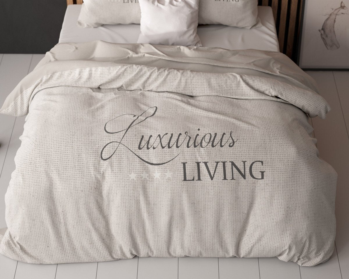Micropercale Duvet Cover Set Luxurious Living | Sand | Double - 200cm (W) x 200/220cm (L) - The Bedding & Blankets Store