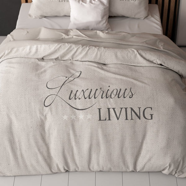 Micropercale Duvet Cover Set Luxurious Living | Sand | Double - 200cm (W) x 200/220cm (L) - The Bedding & Blankets Store