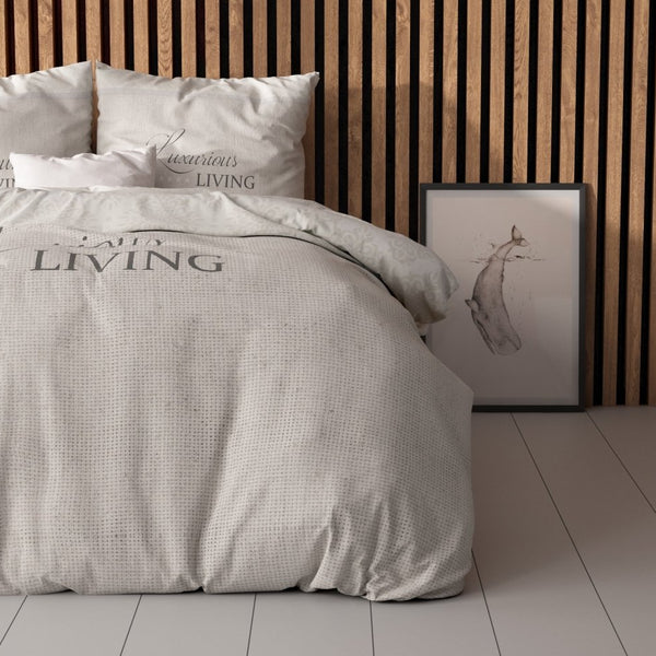 Micropercale Duvet Cover Set Luxurious Living | Sand | Double - 200cm (W) x 200/220cm (L) - The Bedding & Blankets Store