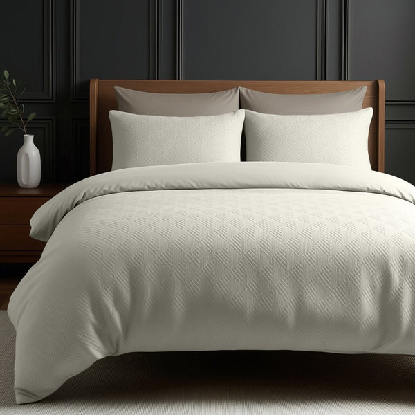 Micropercale Duvet Cover Set Milano 3D | Cream | King - 240cm (W) x 200/220cm (L) - The Bedding & Blankets Store