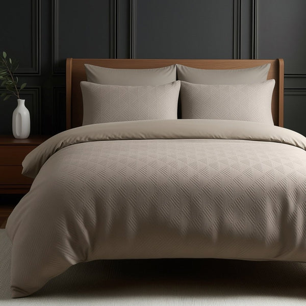 Micropercale Duvet Cover Set Milano 3D | Taupe/Grey | King - 240cm (W) x 200/220cm (L) - The Bedding & Blankets Store