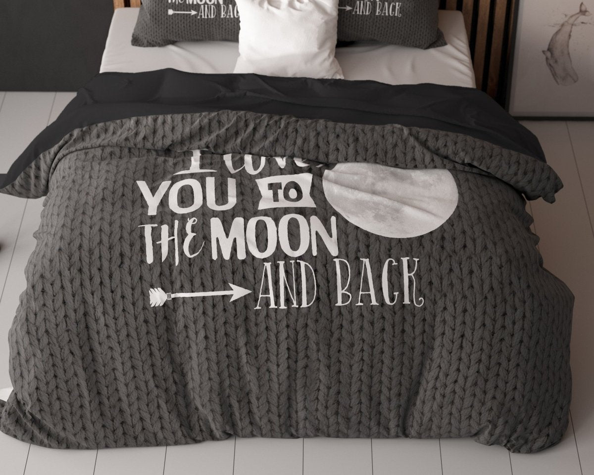 Micropercale Duvet Cover Set Moon and Back | Anthracite | Double - 200cm (W) x 200/220cm (L) - The Bedding & Blankets Store