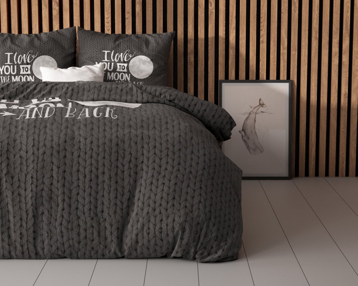 Micropercale Duvet Cover Set Moon and Back | Anthracite | Double - 200cm (W) x 200/220cm (L) - The Bedding & Blankets Store