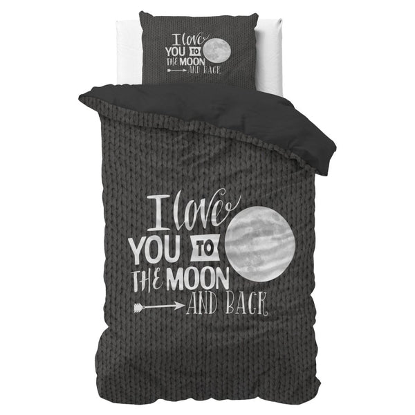 Micropercale Duvet Cover Set Moon and Back | Anthracite | Double - 200cm (W) x 200/220cm (L) - The Bedding & Blankets Store