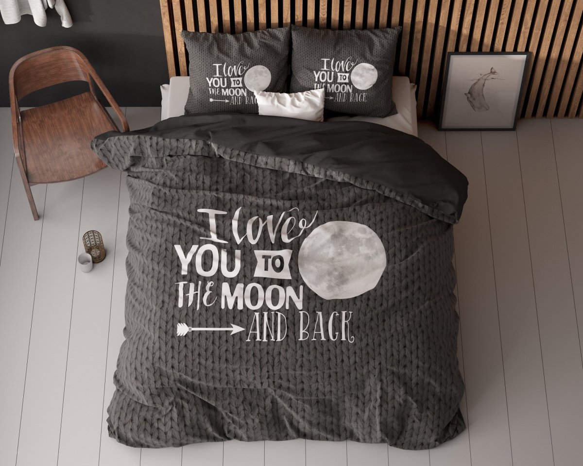 Micropercale Duvet Cover Set Moon and Back | Anthracite | Double - 200cm (W) x 200/220cm (L) - The Bedding & Blankets Store