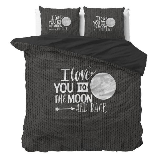 Micropercale Duvet Cover Set Moon and Back | Anthracite | Double - 200cm (W) x 200/220cm (L) - The Bedding & Blankets Store