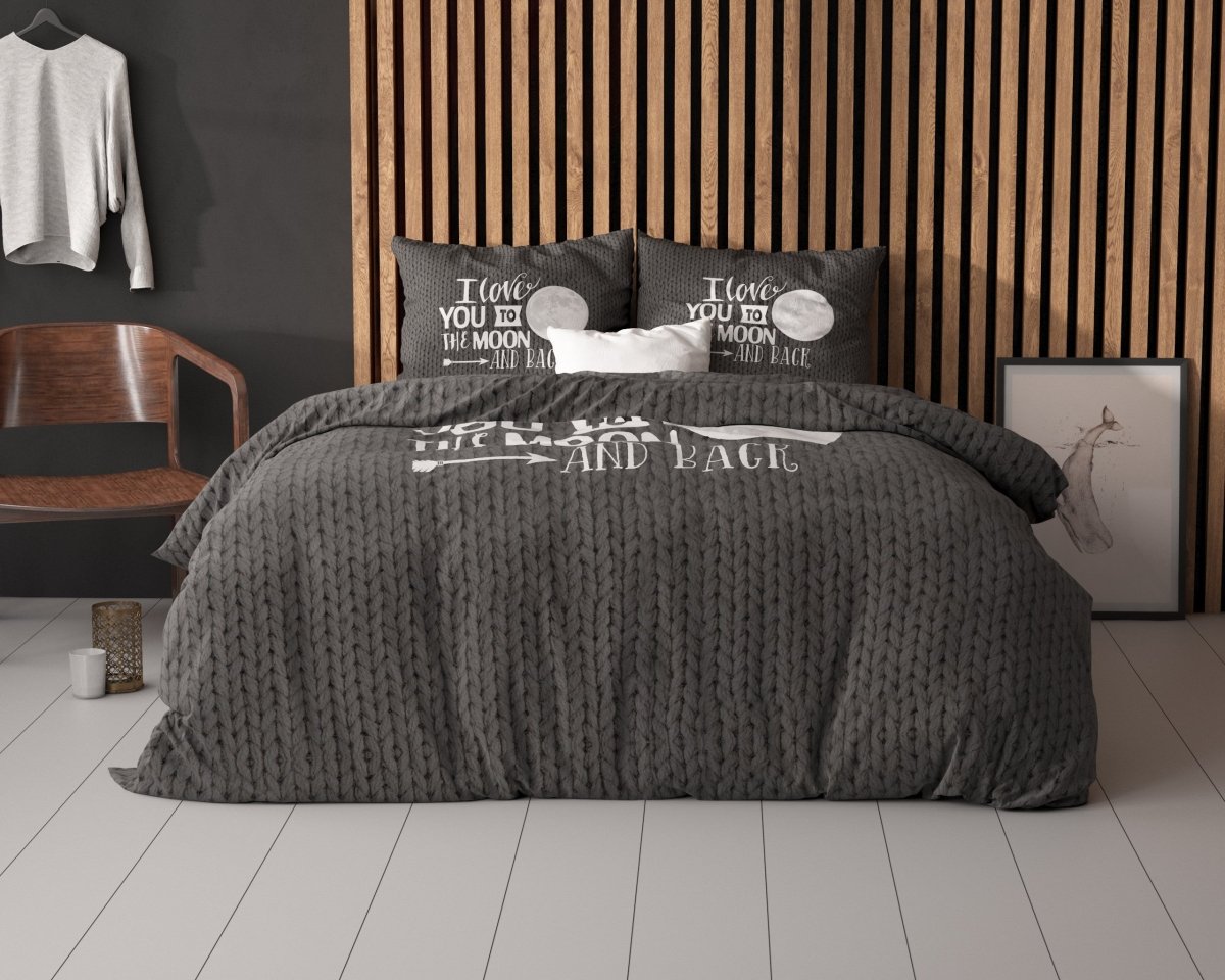 Micropercale Duvet Cover Set Moon and Back | Anthracite | Double - 200cm (W) x 200/220cm (L) - The Bedding & Blankets Store