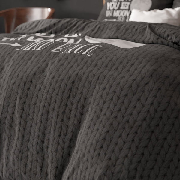 Micropercale Duvet Cover Set Moon and Back | Anthracite | Double - 200cm (W) x 200/220cm (L) - The Bedding & Blankets Store