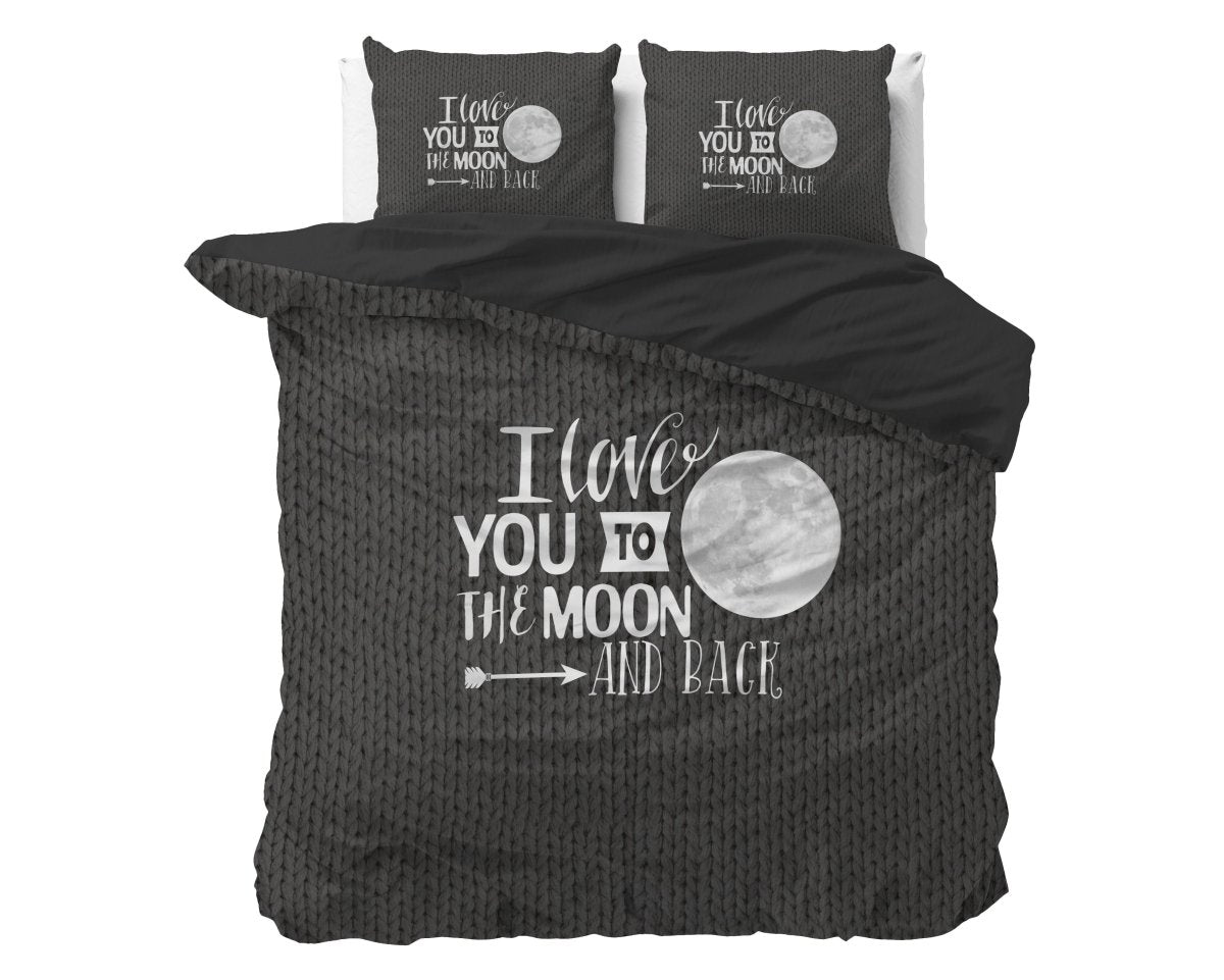 Micropercale Duvet Cover Set Moon and Back | Anthracite | Double - 200cm (W) x 200/220cm (L) - The Bedding & Blankets Store