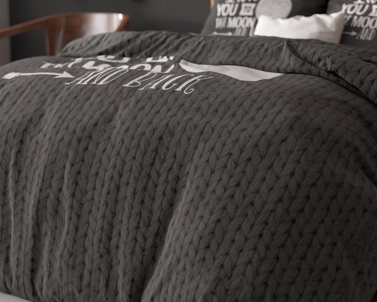 Micropercale Duvet Cover Set Moon and Back | Anthracite | Double - 200cm (W) x 200/220cm (L) - The Bedding & Blankets Store