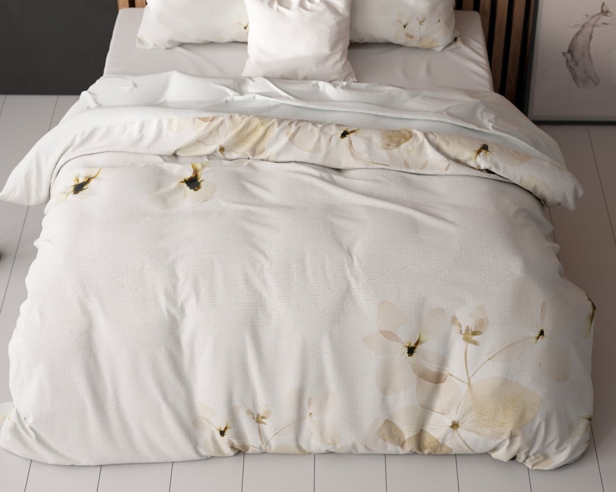 Micropercale Duvet Cover Set Nature Heavenly | Cream | Double - 200cm (W) x 200/220cm (L) - The Bedding & Blankets Store