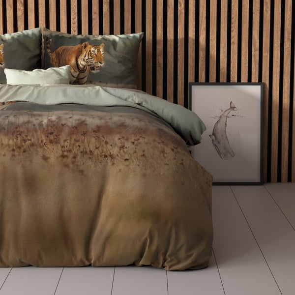 Micropercale Duvet Cover Set Nature Tiger | Taupe | Double - 200cm (W) x 200/220cm (L) - The Bedding & Blankets Store