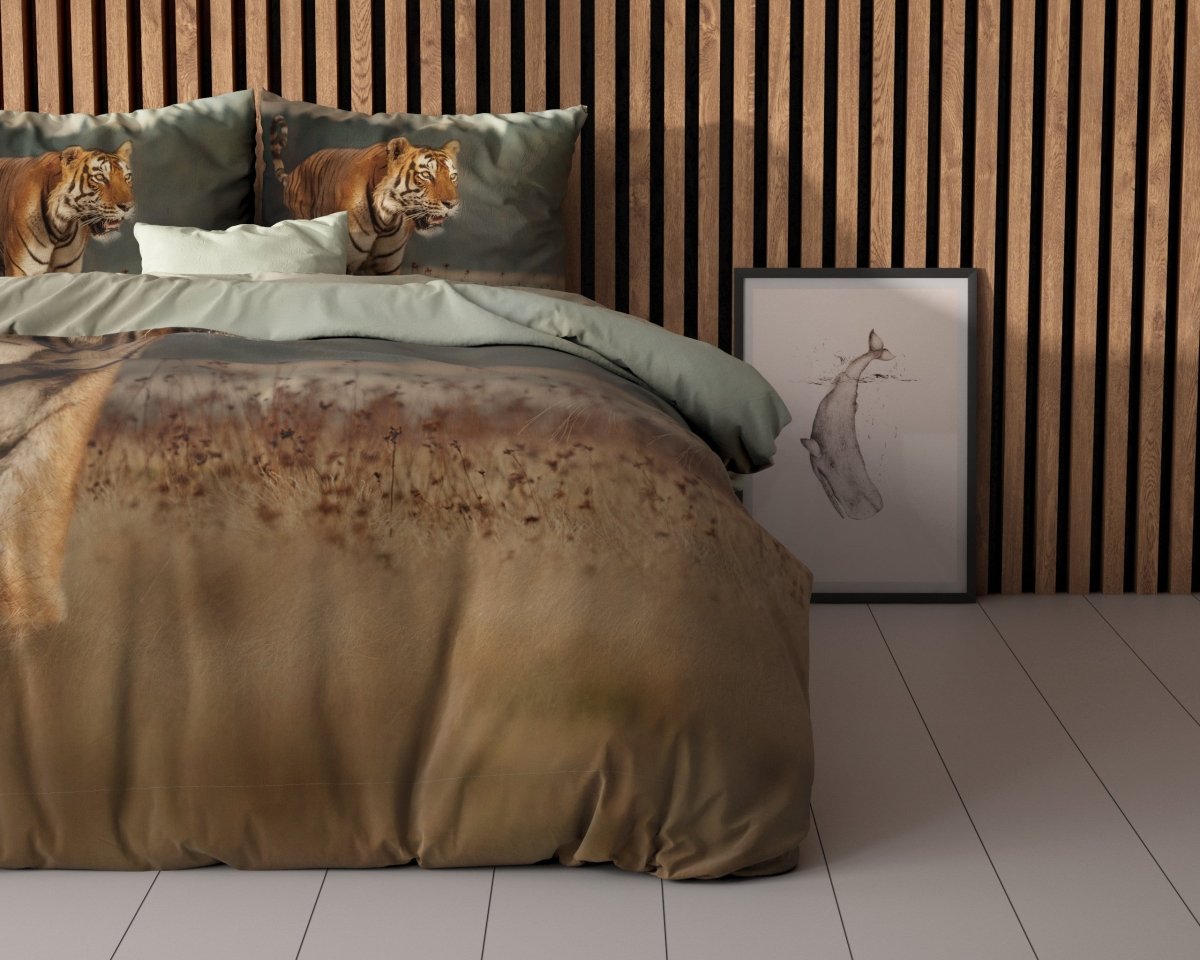Micropercale Duvet Cover Set Nature Tiger | Taupe | Double - 200cm (W) x 200/220cm (L) - The Bedding & Blankets Store