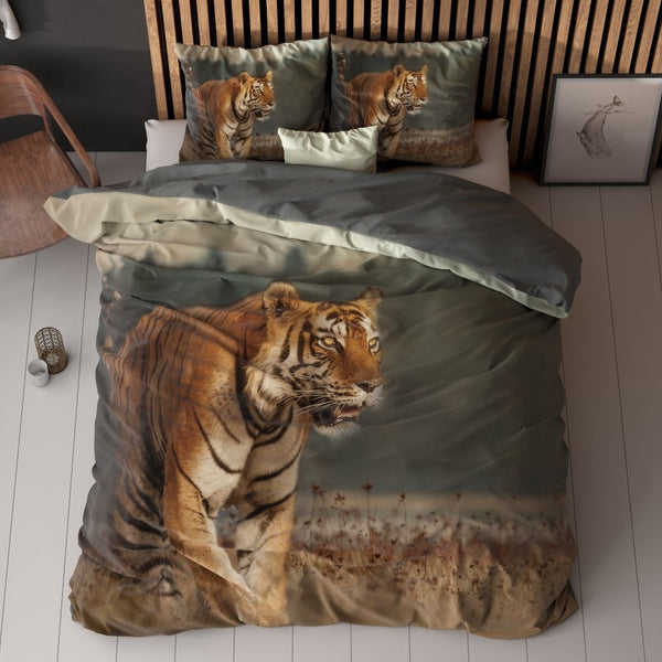 Micropercale Duvet Cover Set Nature Tiger | Taupe | Double - 200cm (W) x 200/220cm (L) - The Bedding & Blankets Store
