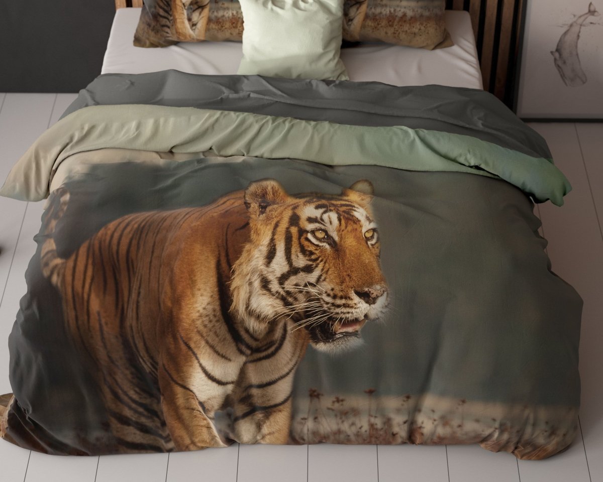 Micropercale Duvet Cover Set Nature Tiger | Taupe | Double - 200cm (W) x 200/220cm (L) - The Bedding & Blankets Store