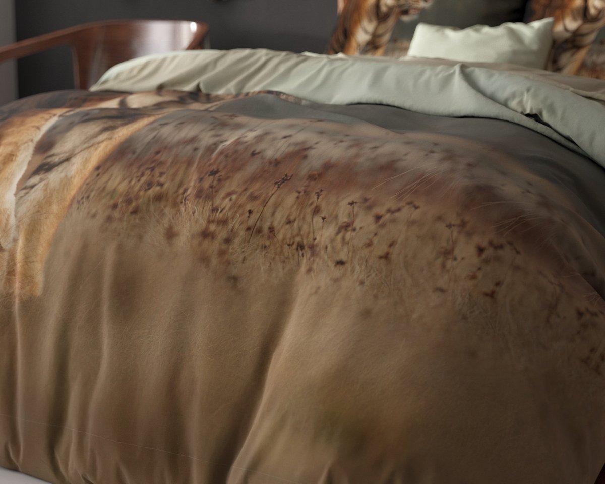 Micropercale Duvet Cover Set Nature Tiger | Taupe | Double - 200cm (W) x 200/220cm (L) - The Bedding & Blankets Store
