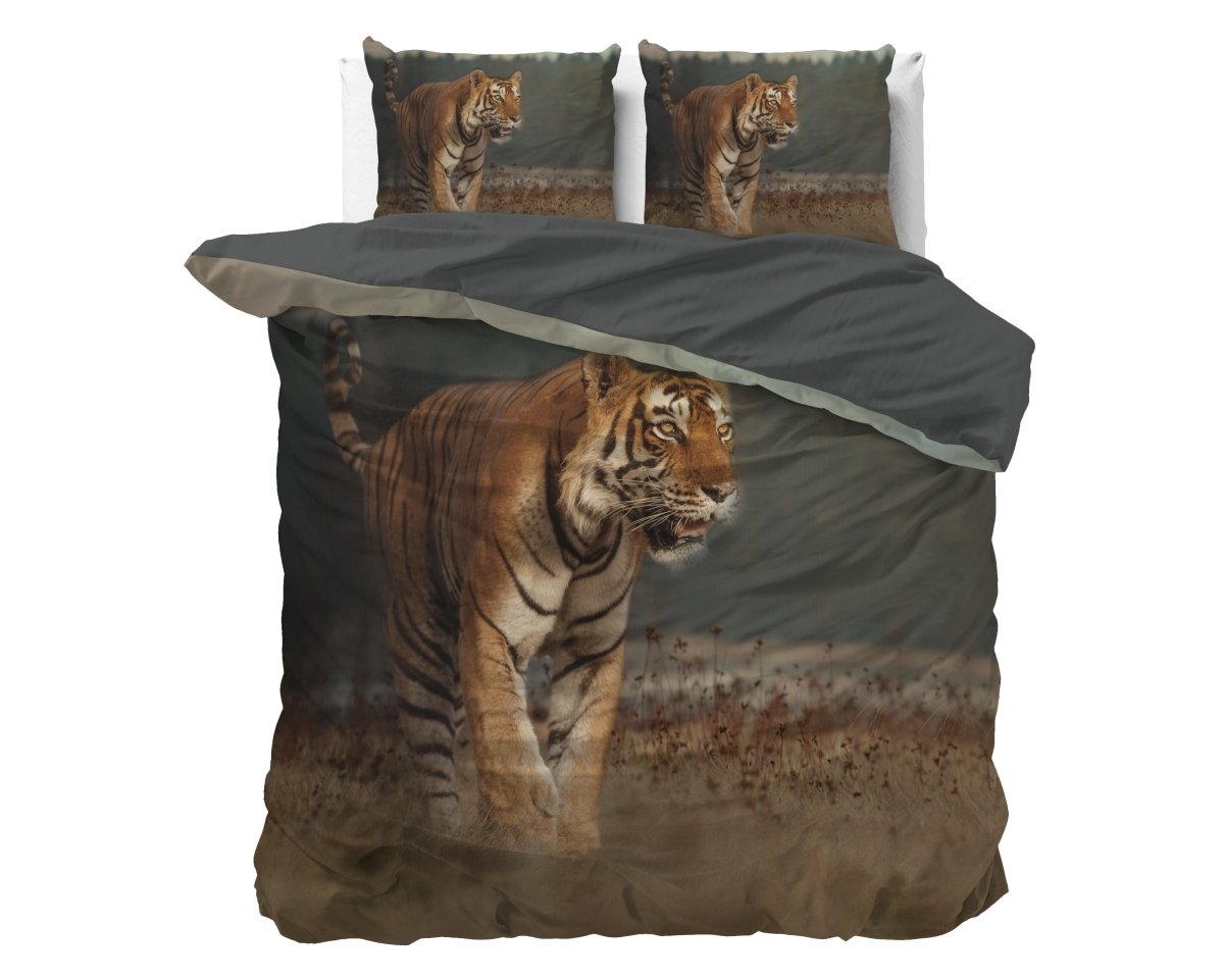 Micropercale Duvet Cover Set Nature Tiger | Taupe | Double - 200cm (W) x 200/220cm (L) - The Bedding & Blankets Store
