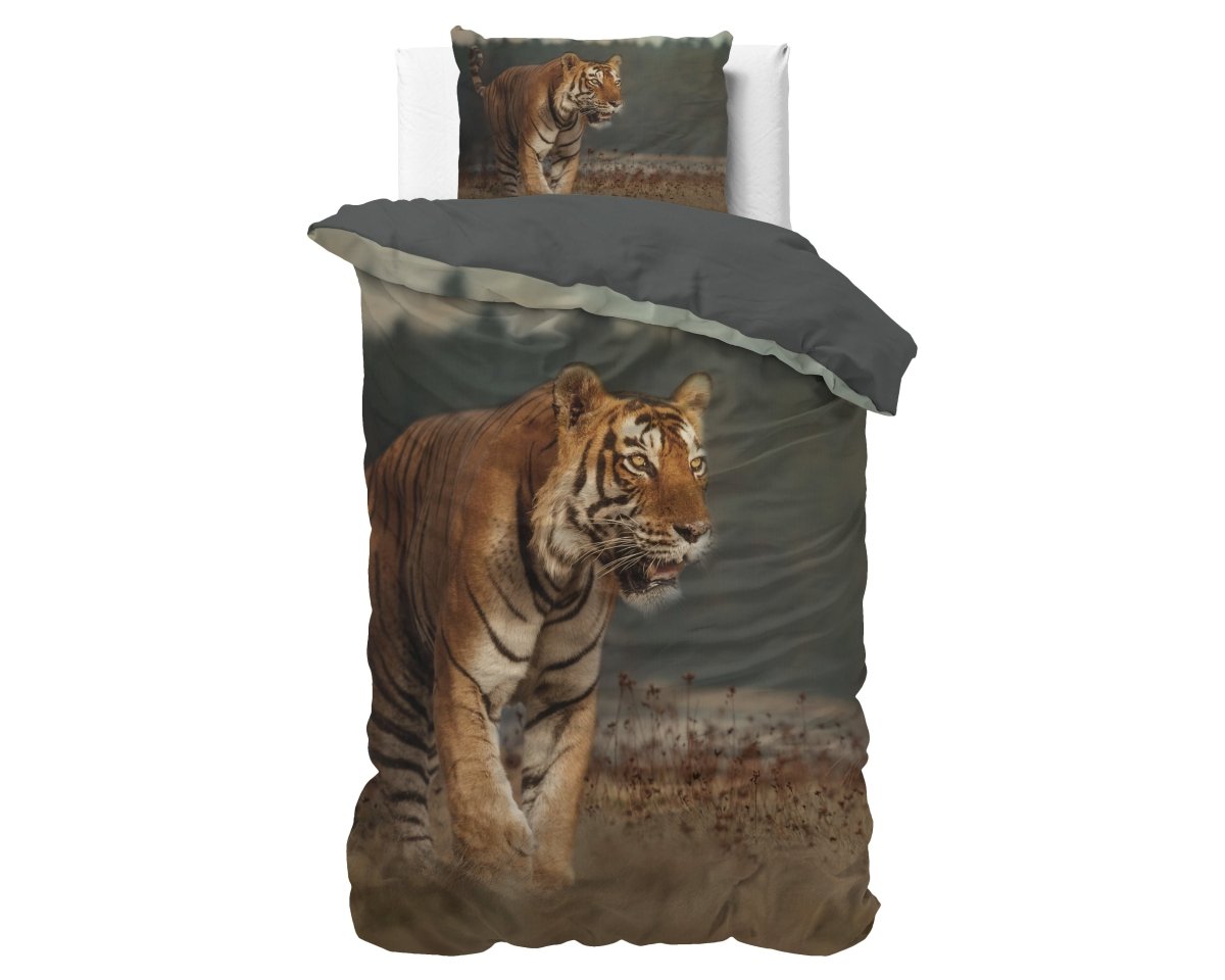 Micropercale Duvet Cover Set Nature Tiger | Taupe | Double - 200cm (W) x 200/220cm (L) - The Bedding & Blankets Store