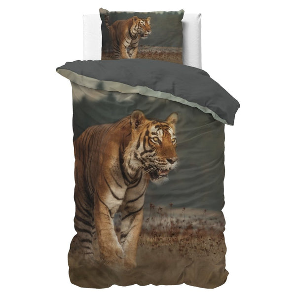 Micropercale Duvet Cover Set Nature Tiger | Taupe | Double - 200cm (W) x 200/220cm (L) - The Bedding & Blankets Store