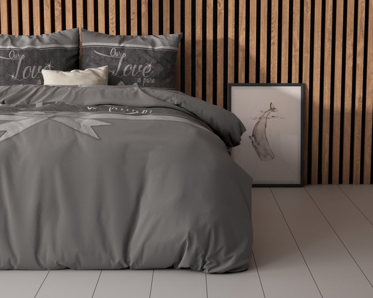 Micropercale Duvet Cover Set Pure Love | Grey | Double - 200cm (W) x 200/220cm (L) - The Bedding & Blankets Store