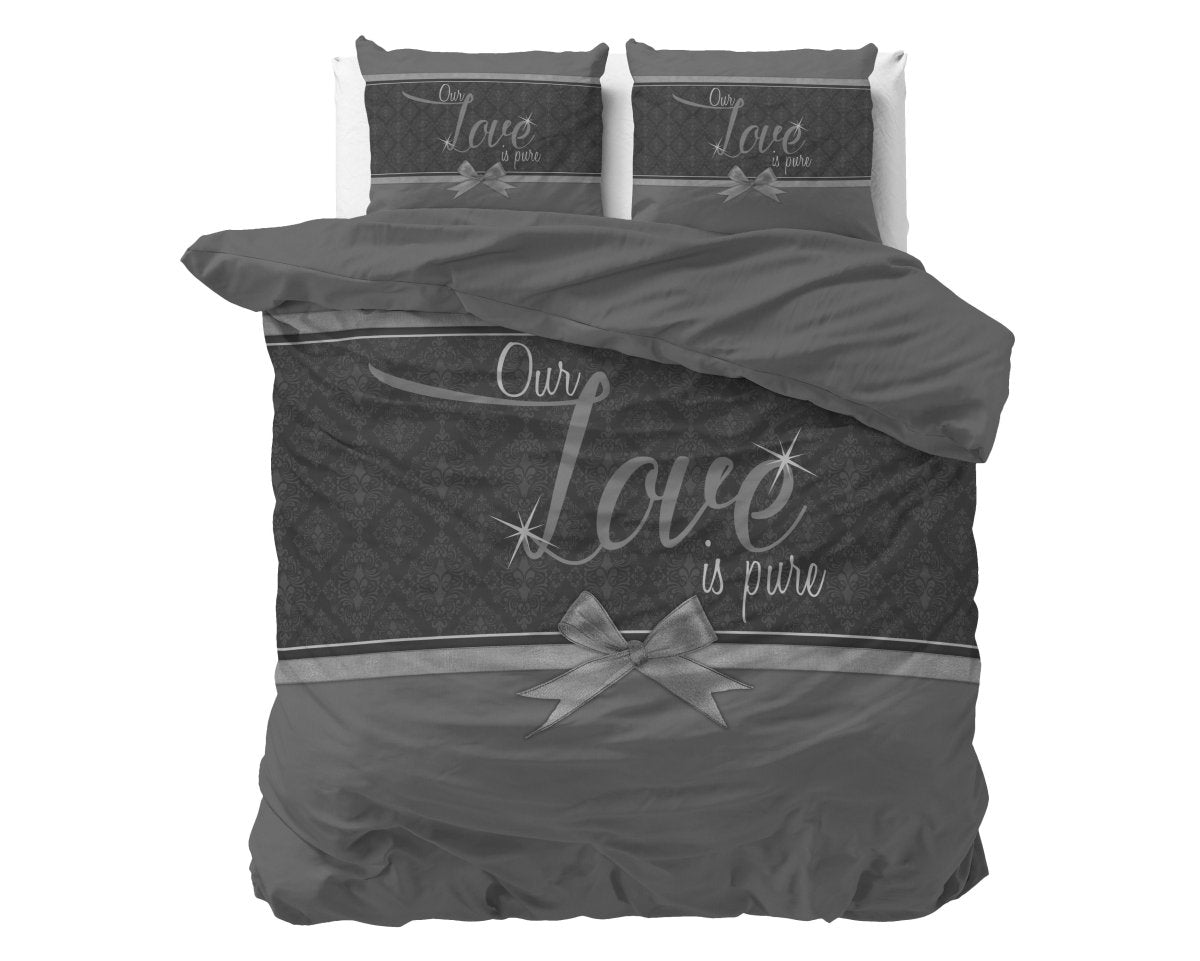 Micropercale Duvet Cover Set Pure Love | Grey | Double - 200cm (W) x 200/220cm (L) - The Bedding & Blankets Store