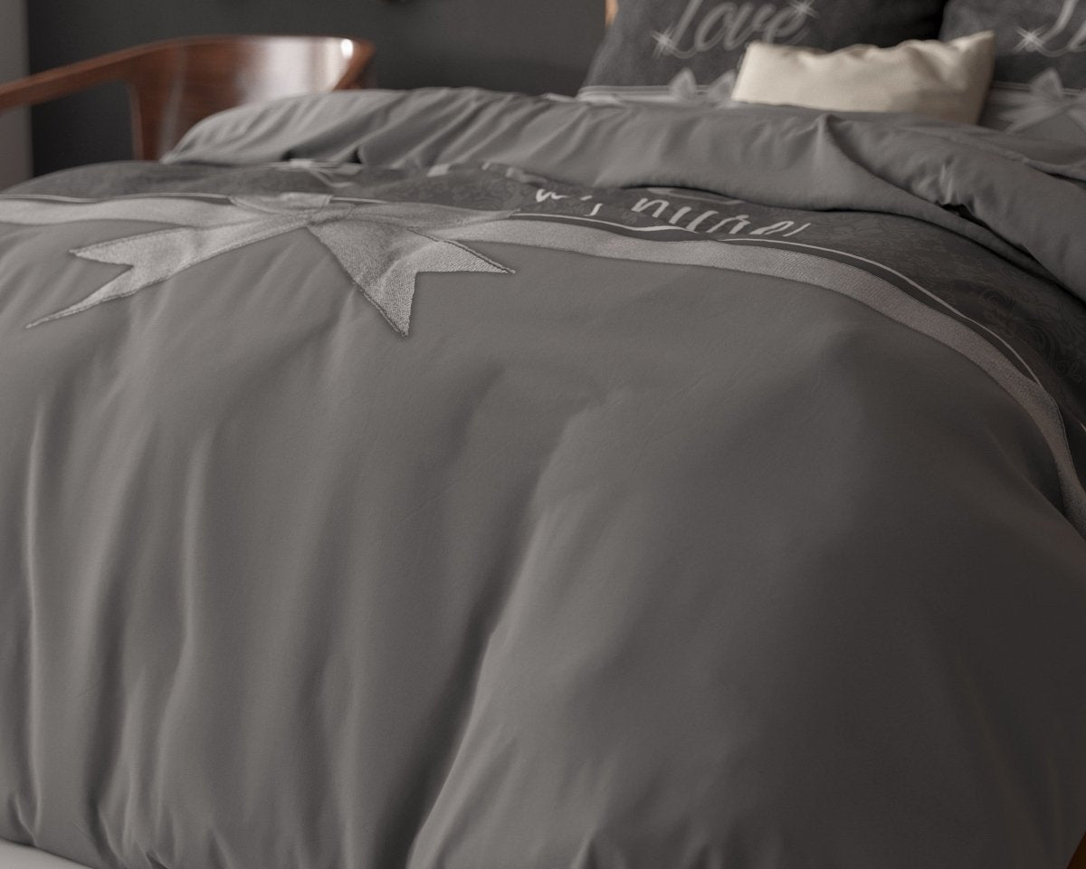 Micropercale Duvet Cover Set Pure Love | Grey | Double - 200cm (W) x 200/220cm (L) - The Bedding & Blankets Store
